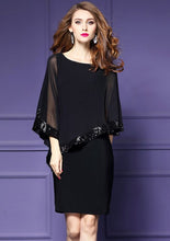 Load image into Gallery viewer, 2018 Runway fashion Chiffon dress women summer sequins embroidered batwing sleeve slim dress sexy party dresses Vestido elbise