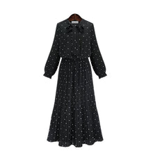 Load image into Gallery viewer, Long Sleeve Black Polka Dot Bow Long Dress Pleated Casual Loose Party Dresses Bohemian Ladies Fashion Elegant Autumn Dress New