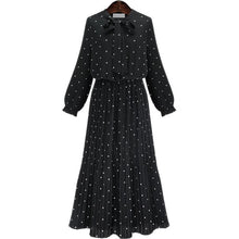 Load image into Gallery viewer, Long Sleeve Black Polka Dot Bow Long Dress Pleated Casual Loose Party Dresses Bohemian Ladies Fashion Elegant Autumn Dress New