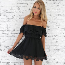 Load image into Gallery viewer, Sexy Slash Neck Sleeveless A-line Lace Dress Off The Shouder Elegant Solid Mini Dresses Spring Summer Ladies Fashion Party Dress