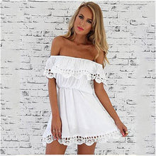 Load image into Gallery viewer, Sexy Slash Neck Sleeveless A-line Lace Dress Off The Shouder Elegant Solid Mini Dresses Spring Summer Ladies Fashion Party Dress