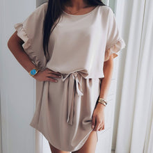 Load image into Gallery viewer, Batwing Sleeve Ruffles Sashes Mini Dress Casual Loose Solid O-neck Soft Dresses Fashion Ladies Dress Plus Size Elegant 2019 New