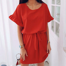 Load image into Gallery viewer, Batwing Sleeve Ruffles Sashes Mini Dress Casual Loose Solid O-neck Soft Dresses Fashion Ladies Dress Plus Size Elegant 2019 New