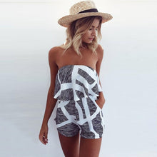 Load image into Gallery viewer, Summer Women 2019 New Floral Print Playsuit Strap Loose Rompers Ruffles Off Shoulder Sleeveless Jumpsuit Backless Sexy Overall