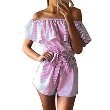 Load image into Gallery viewer, Summer Women 2019 New Floral Print Playsuit Strap Loose Rompers Ruffles Off Shoulder Sleeveless Jumpsuit Backless Sexy Overall