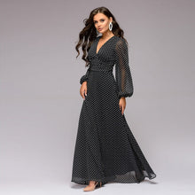Load image into Gallery viewer, Polka Dot Printed Deep Sexy Dress Women V-Neck Chiffon Lantern Long-Sleeved Mid-Waist Party Dresses Vintage Elegant Spring New