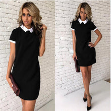 Load image into Gallery viewer, Solid Colorblock Turn-Down Collar Mini Dresses Women Breathable Summer Chiffon Casual A-Line Party Dress Sexy Peter Pan Collar
