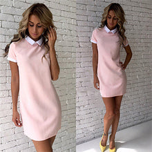 Load image into Gallery viewer, Solid Colorblock Turn-Down Collar Mini Dresses Women Breathable Summer Chiffon Casual A-Line Party Dress Sexy Peter Pan Collar