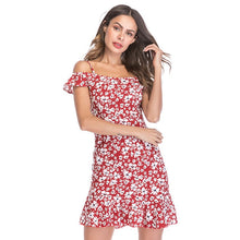 Load image into Gallery viewer, Sexy Print Strap Ruffles Mini Dresses Women Casual Off Shoulder Dress Summer Bohemian Ladies Fashion Elegant Dress Vestidos New