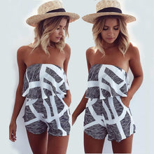 Load image into Gallery viewer, Women Strapless Playsuit Striped Rompers Ruffles Sleeve Jumpsuit 2019 Summer Backless Sexy Overall Casual Beach Short Pants