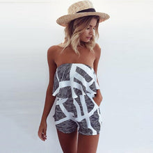 Load image into Gallery viewer, Women Strapless Playsuit Striped Rompers Ruffles Sleeve Jumpsuit 2019 Summer Backless Sexy Overall Casual Beach Short Pants