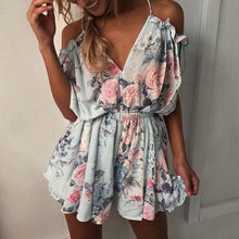 Load image into Gallery viewer, Women Strapless Playsuit Striped Rompers Ruffles Sleeve Jumpsuit 2019 Summer Backless Sexy Overall Casual Beach Short Pants