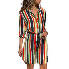 Load image into Gallery viewer, Summer Long Sleeve Shirt Turn-down Dress Chiffon Boho Beach Dresses Women Casual Striped Print A-line Mini Party Dress Vestidos