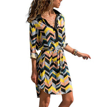 Load image into Gallery viewer, Summer Long Sleeve Shirt Turn-down Dress Chiffon Boho Beach Dresses Women Casual Striped Print A-line Mini Party Dress Vestidos