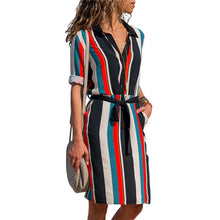 Load image into Gallery viewer, Summer Long Sleeve Shirt Turn-down Dress Chiffon Boho Beach Dresses Women Casual Striped Print A-line Mini Party Dress Vestidos