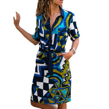 Load image into Gallery viewer, Summer Long Sleeve Shirt Turn-down Dress Chiffon Boho Beach Dresses Women Casual Striped Print A-line Mini Party Dress Vestidos