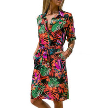 Load image into Gallery viewer, Summer Long Sleeve Shirt Turn-down Dress Chiffon Boho Beach Dresses Women Casual Striped Print A-line Mini Party Dress Vestidos