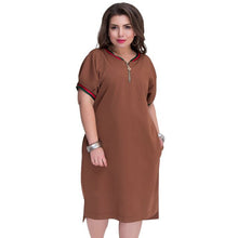 Load image into Gallery viewer, 2019 Plus Size 5XL 6XL Straight Dresses Women V-Neck With Zippers Big Size Summer Elegance Casual Loose Solid Dress Red Vestidos