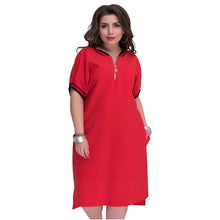 Load image into Gallery viewer, 2019 Plus Size 5XL 6XL Straight Dresses Women V-Neck With Zippers Big Size Summer Elegance Casual Loose Solid Dress Red Vestidos