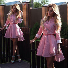 Load image into Gallery viewer, 2019 Explosions Spring Autumn Shirt Dress Women Turn-down Collar Full Sleeves Casual Striped Button Belt Dresses Mini Vestidos