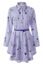 Load image into Gallery viewer, Brand Women Retro Turn-down Collar Full Sleeves Casual Striped Button Belt Dresses Print Mini Office Dress Vestidos S-XL