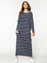 Load image into Gallery viewer, women casual loose striped straight Dress spring autumn 2019 long sleeve round neck Maxi long Dress Female T shirt basic Dress