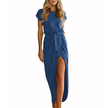 Load image into Gallery viewer, Elegant Dress 2019 New Spring Fashion Plus Size Women Clothing Casual Short Sleeve O-Neck Blue Dress Loose Split Irregular Dress