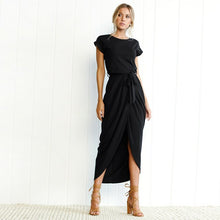 Load image into Gallery viewer, Elegant Dress 2019 New Spring Fashion Plus Size Women Clothing Casual Short Sleeve O-Neck Blue Dress Loose Split Irregular Dress