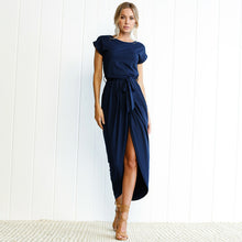 Load image into Gallery viewer, Elegant Dress 2019 New Spring Fashion Plus Size Women Clothing Casual Short Sleeve O-Neck Blue Dress Loose Split Irregular Dress