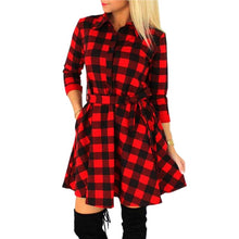 Load image into Gallery viewer, Spring Autumn Three Quarter Sleeve Dress Women Plaid Turn-down Collar Cotton Vestidos Casual Tunic Shirt Dresses Office Dress