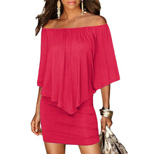 Load image into Gallery viewer, Red wine Slash Neck Women Mini Dress 2019 Summer Style Off Shoulder Sexy Party Dresses Vestidos White Beach Casual Dress