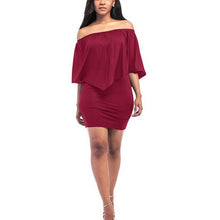 Load image into Gallery viewer, Red wine Slash Neck Women Mini Dress 2019 Summer Style Off Shoulder Sexy Party Dresses Vestidos White Beach Casual Dress