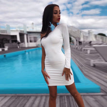 Load image into Gallery viewer, Autumn winter Casual Cotton one one shoulder slope long sleeve high waist sexy bodycon dresses  Solid women fashion party dress
