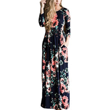 Load image into Gallery viewer, Hot O-Neck Long Boho Beach Dress Casual Long Sleeve Floral Print Women Dress Elegant Beach Party Dresses 3XL Tunic Vestidos