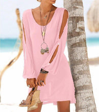 Load image into Gallery viewer, 2019 New dress Fashion Women Casual O-Neck Hollow Out Sleeve Straight Dress Solid Beach Style Mini dress women