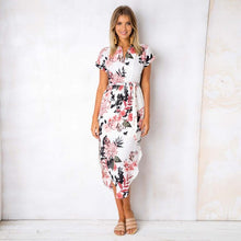 Load image into Gallery viewer, 2019 Woman Summer Dresses Geometric Print Dress Women V Neck Short Sleeve Casual Sashes Robe Midi Dress Ladies Elegant Vestidos