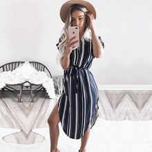 Load image into Gallery viewer, 2019 Woman Summer Dresses Geometric Print Dress Women V Neck Short Sleeve Casual Sashes Robe Midi Dress Ladies Elegant Vestidos