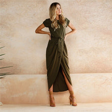Load image into Gallery viewer, Sexy Asymmetrical Loose Split Irregular Short Sleeve Maxi Dress Plus Size 2019 Summer Elegant Long Party Dress Women Vestidos
