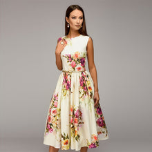 Load image into Gallery viewer, Sleeveless Lacing Print Dress Women Slim Breathable O-Neck Zipper Beige Summer Elegant Ladies dresses Fashion Loose Hem New