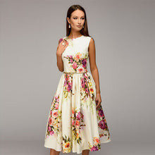 Load image into Gallery viewer, Sleeveless Lacing Print Dress Women Slim Breathable O-Neck Zipper Beige Summer Elegant Ladies dresses Fashion Loose Hem New
