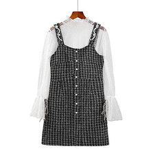 Load image into Gallery viewer, Two Pieces Set Mesh Plaid Dress Women Lantern Sleeve Spaghetti Strap Sexy Mini Party Dresses Ladies Fashion Elegant Dress Tops