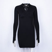 Load image into Gallery viewer, Solid Sexy Half Open Collar Mini Dresses Women Long-Sleeved Mid-Waist Wrapped Hip Knee-Length Pencil Dress Breathable Fashion