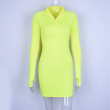 Load image into Gallery viewer, Solid Sexy Half Open Collar Mini Dresses Women Long-Sleeved Mid-Waist Wrapped Hip Knee-Length Pencil Dress Breathable Fashion