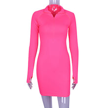 Load image into Gallery viewer, Solid Sexy Half Open Collar Mini Dresses Women Long-Sleeved Mid-Waist Wrapped Hip Knee-Length Pencil Dress Breathable Fashion