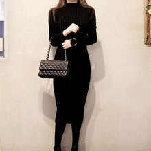 Load image into Gallery viewer, Women Long Turtleneck Bottoming Dress Warm Long Sleeve Womens Solid Color Strip Slim Knit Dress Female Casual Knitted Winter