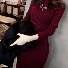 Load image into Gallery viewer, Women Long Turtleneck Bottoming Dress Warm Long Sleeve Womens Solid Color Strip Slim Knit Dress Female Casual Knitted Winter