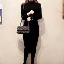 Load image into Gallery viewer, Women Long Turtleneck Bottoming Dress Warm Long Sleeve Womens Solid Color Strip Slim Knit Dress Female Casual Knitted Winter