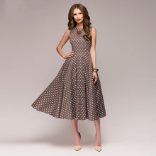 Load image into Gallery viewer, O-Neck Print Dot Sleeveless Dresses Women Slim Breathable Milk Silk Vest Dress Vintage Casual Loose Hem Elegant Party Dresses