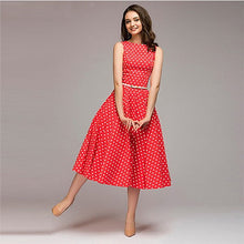 Load image into Gallery viewer, O-Neck Print Dot Sleeveless Dresses Women Slim Breathable Milk Silk Vest Dress Vintage Casual Loose Hem Elegant Party Dresses