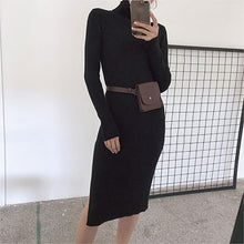 Load image into Gallery viewer, Women Knit Bottoming Dress Mid-long Turtleneck Long Sleeves Womens Slim Knitted Dress Female Solid Color Casual Winter New 2018